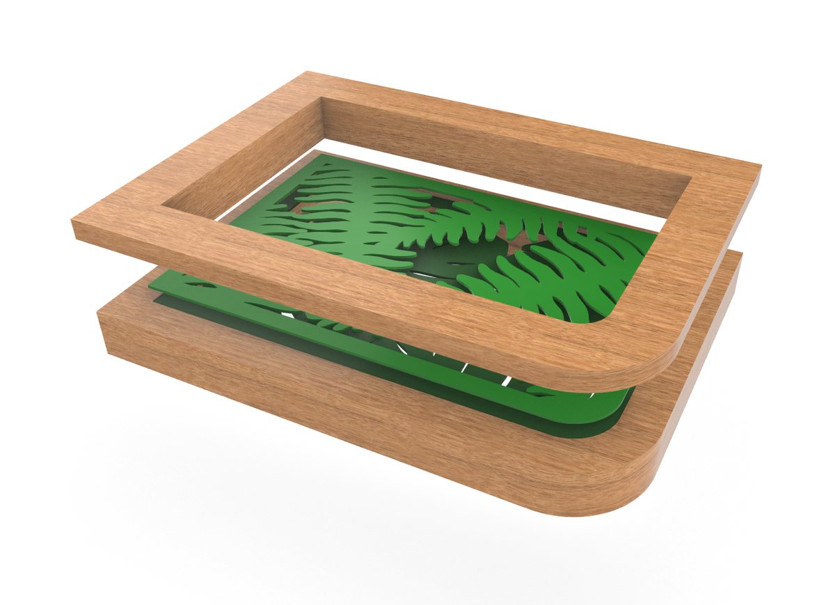 Garden Window: wooden frame with a green fern-pattern panel