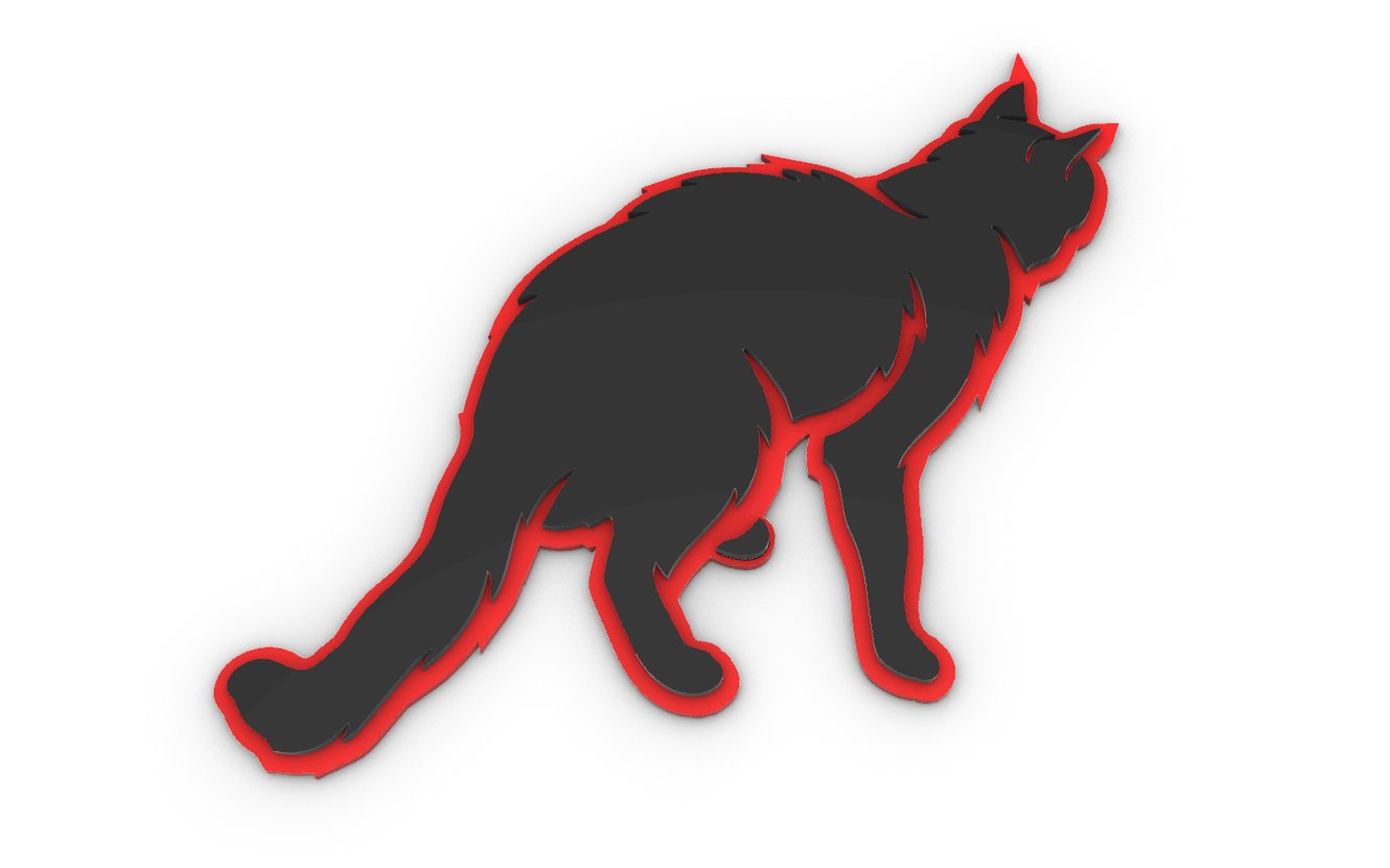 Scaredy Cat wall art: a black cat silhouette on a red base, seen from above at an angle